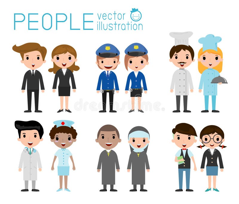 Sistema de gente diversa del empleo aislada en el fondo blanco Sistema de gente diversa del empleo del cuerpo completo stock de ilustración Sistema de gente diversa del empleo aislada en el fondo blanco Sistema de gente diversa del empleo del cuerpo completo stock de ilustración
