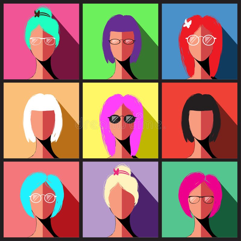 Sistema de iconos de la gente en estilo plano con las caras stock de ilustración Sistema de iconos de la gente en estilo plano con las caras stock de ilustración