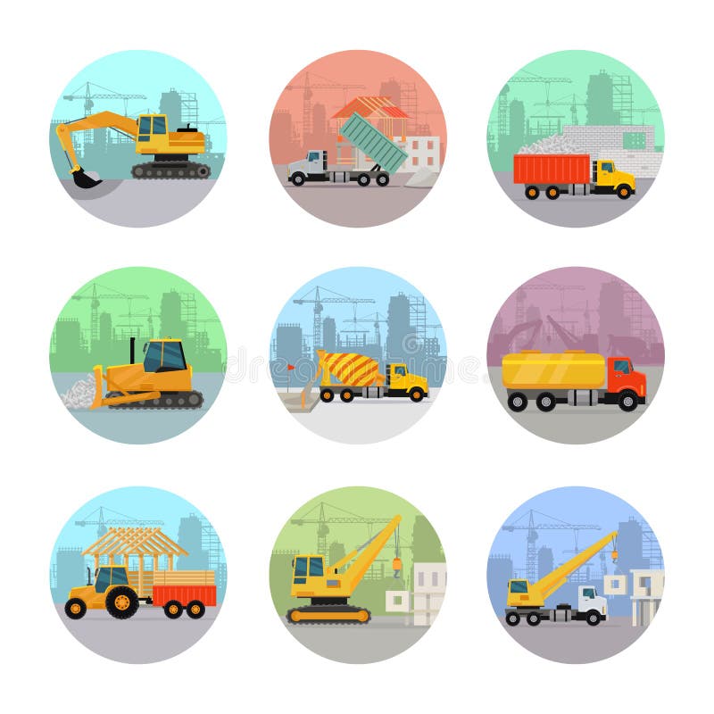 Sistema de iconos del vector con las máquinas de la construcción libre illustration Sistema de iconos del vector con las máquinas de la construcción libre illustration