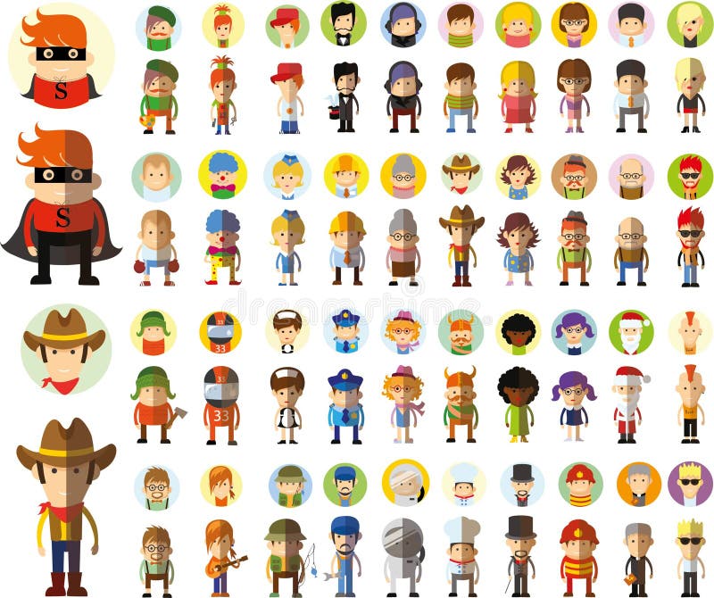 Sistema de iconos lindos del avatar del carácter ilustración del vector Sistema de iconos lindos del avatar del carácter ilustración del vector