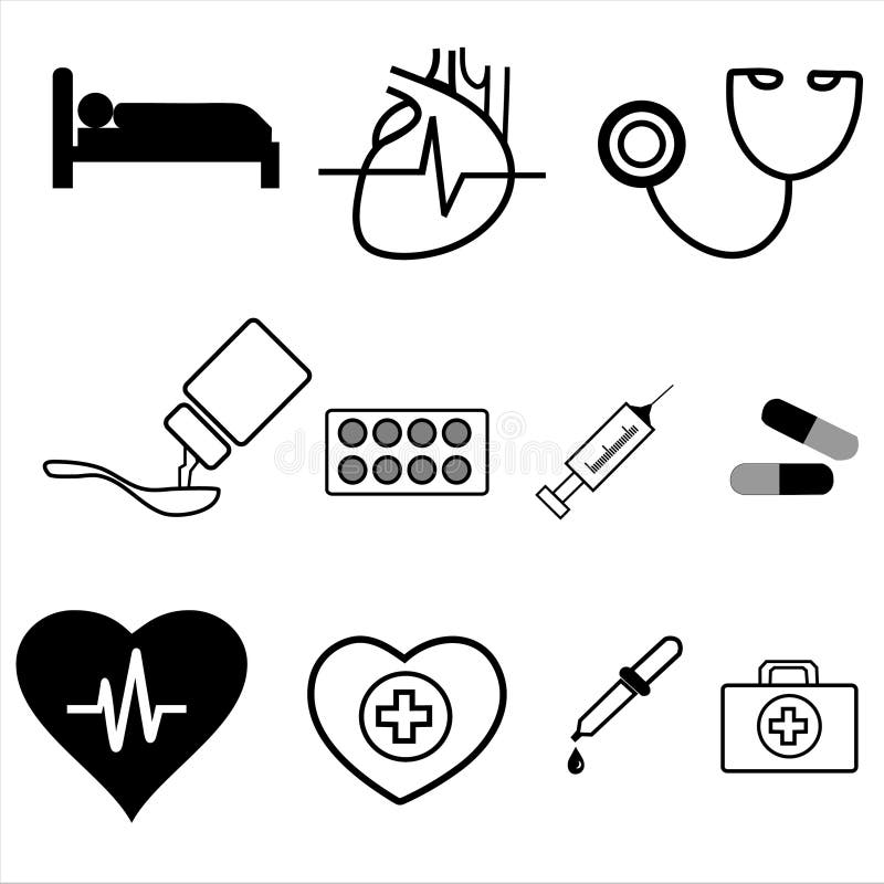 Sistema de iconos médicos del esquema en diseño plano monocromático Ilustración del vector libre illustration Sistema de iconos médicos del esquema en diseño plano monocromático Ilustración del vector libre illustration