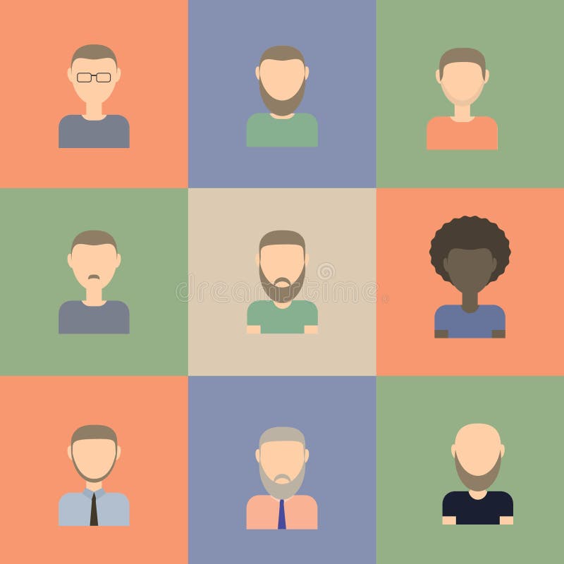 Sistema de iconos planos de los hombres ilustración del vector Sistema de iconos planos de los hombres ilustración del vector