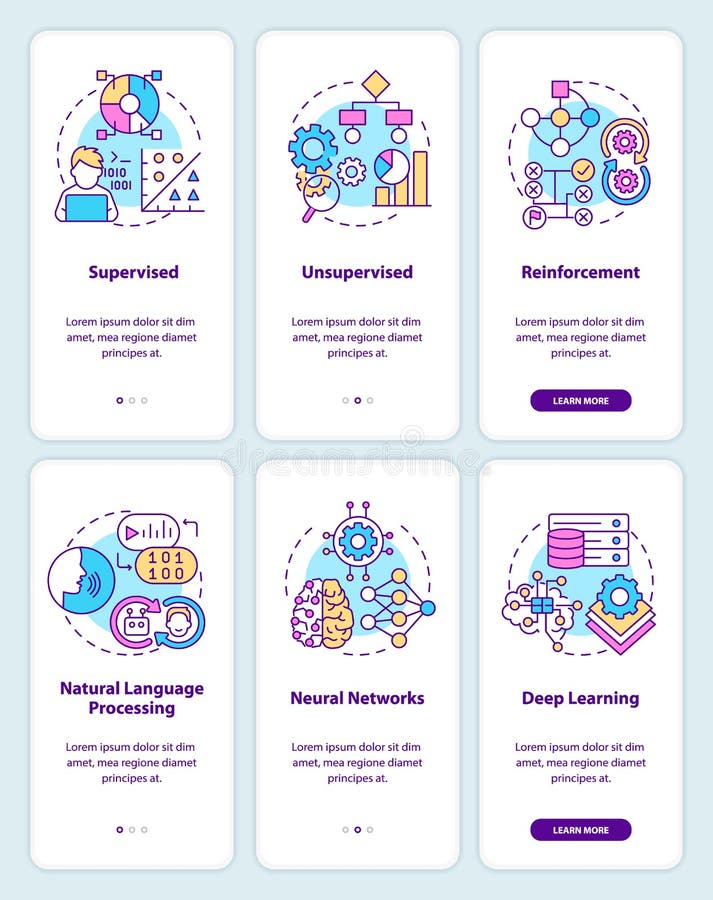 Sistema de inteligencia artificial conjunto de pantalla de aplicación móvil stock de ilustración