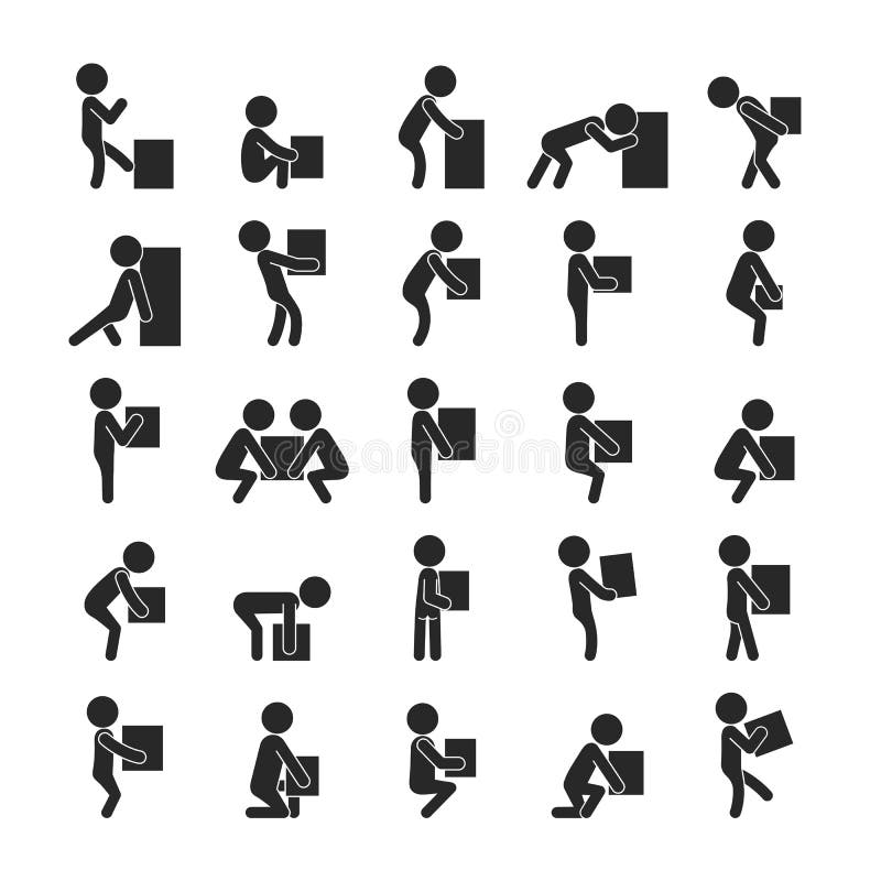 Sistema de la caja móvil del hombre, iconos humanos del pictograma libre illustration Sistema de la caja móvil del hombre, iconos humanos del pictograma libre illustration