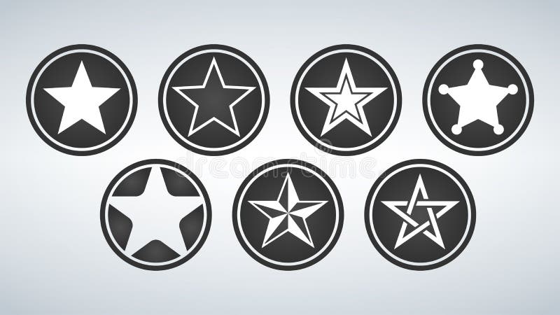 Sistema de la estrella blanca en el círculo negro Iconos Ejemplo del vector aislado en fondo moderno libre illustration Sistema de la estrella blanca en el círculo negro Iconos Ejemplo del vector aislado en fondo moderno libre illustration