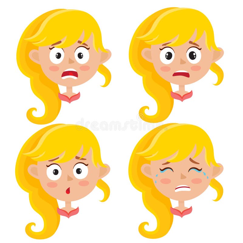Sistema de la expresión asustada muchacha rubia de la cara aislado en blanco libre illustration Sistema de la expresión asustada muchacha rubia de la cara aislado en blanco libre illustration