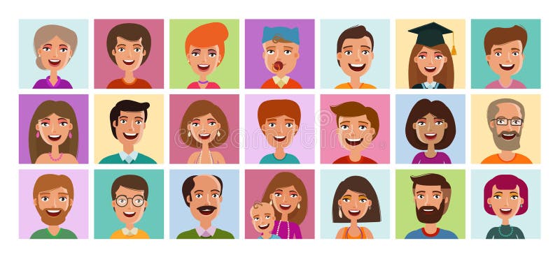 Sistema de la gente de iconos Perfil de Avatar, persona, símbolo del rostro humano, muestra o logotipo Ilustración del vector de ilustración del vector Sistema de la gente de iconos Perfil de Avatar, persona, símbolo del rostro humano, muestra o logotipo Ilustración del vector de ilustración del vector