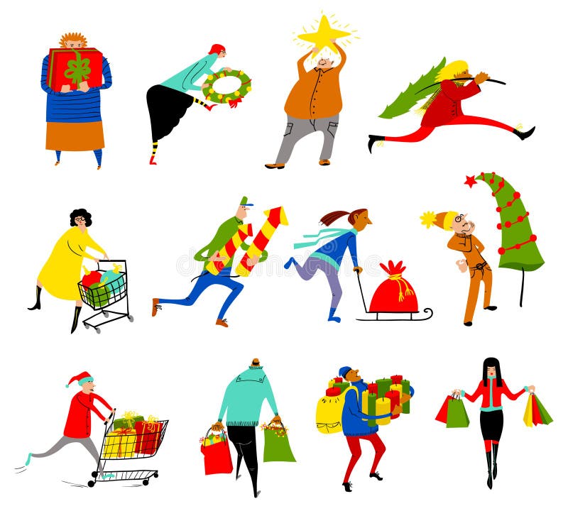 Sistema de la gente de las compras Colección de la venta de la Navidad Grupo de personas libre illustration Sistema de la gente de las compras Colección de la venta de la Navidad Grupo de personas libre illustration