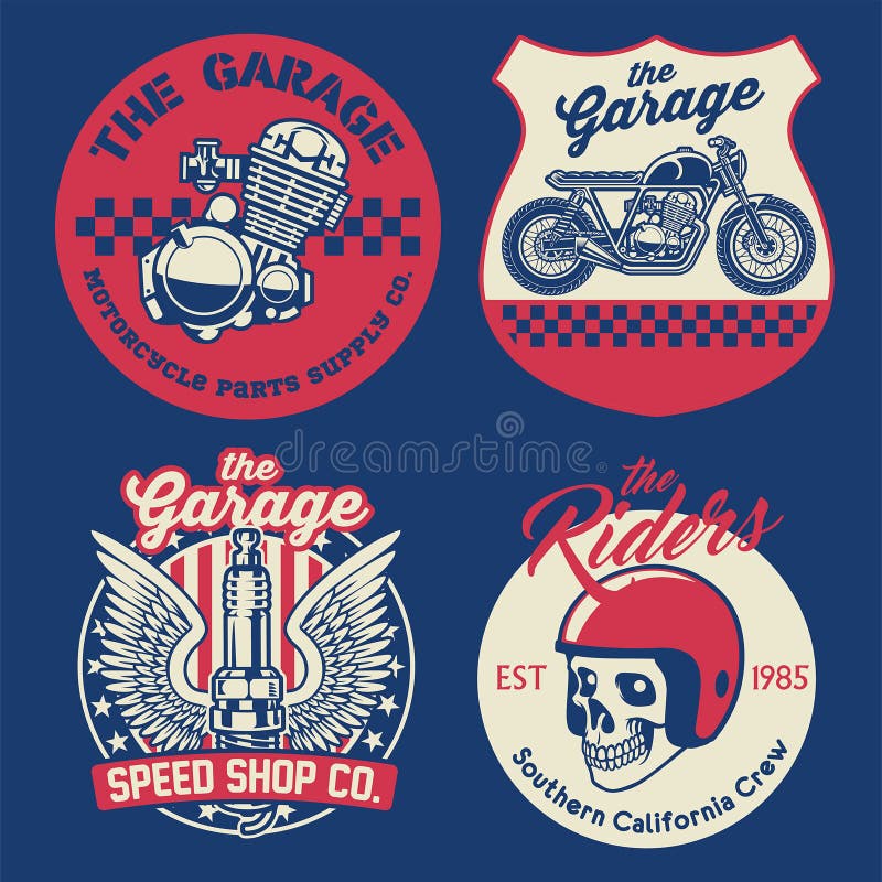 Sistema de la insignia de la motocicleta del vintage ilustración del vector Sistema de la insignia de la motocicleta del vintage ilustración del vector