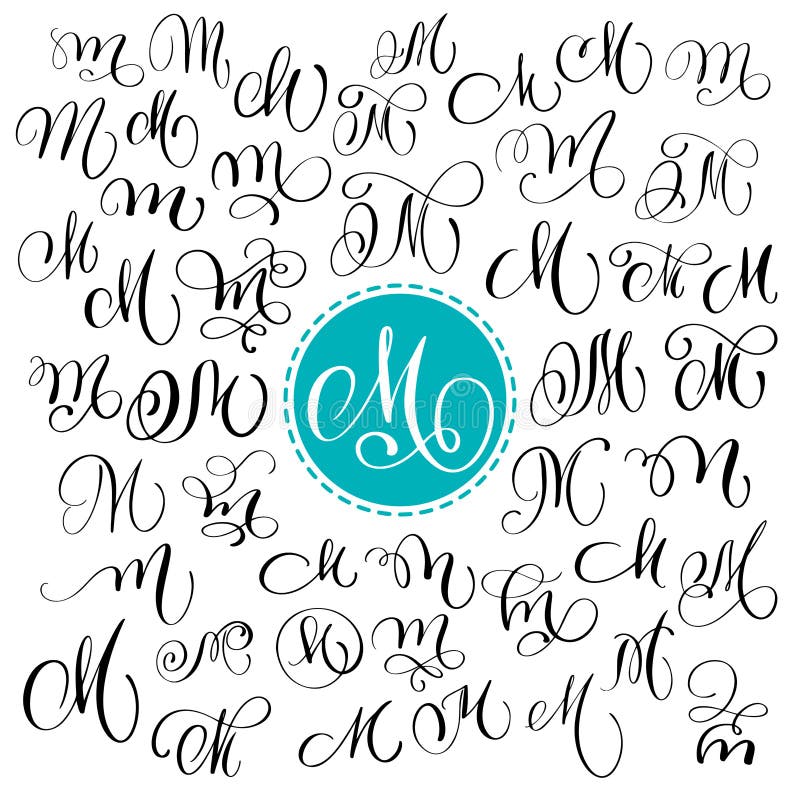 Sistema de la letra dibujada mano M de la caligrafía del vector Fuente de la escritura Letras aisladas escritas con tinta Estilo ilustración del vector Sistema de la letra dibujada mano M de la caligrafía del vector Fuente de la escritura Letras aisladas escritas con tinta Estilo ilustración del vector