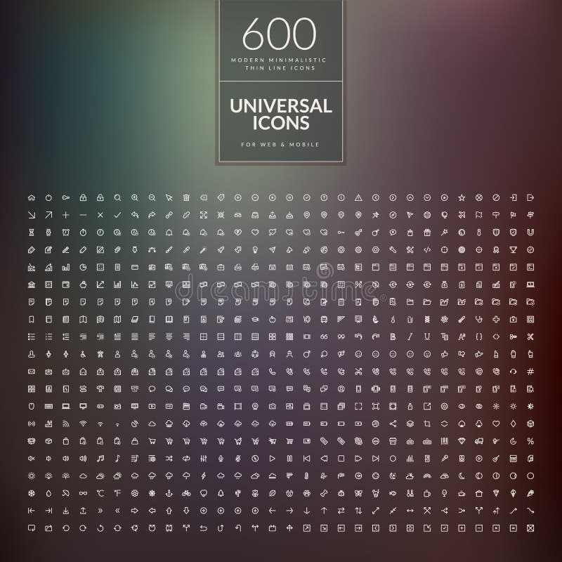 Sistema 600 de la línea fina moderna universal iconos para el web y el móvil ilustración del vector Sistema 600 de la línea fina moderna universal iconos para el web y el móvil ilustración del vector