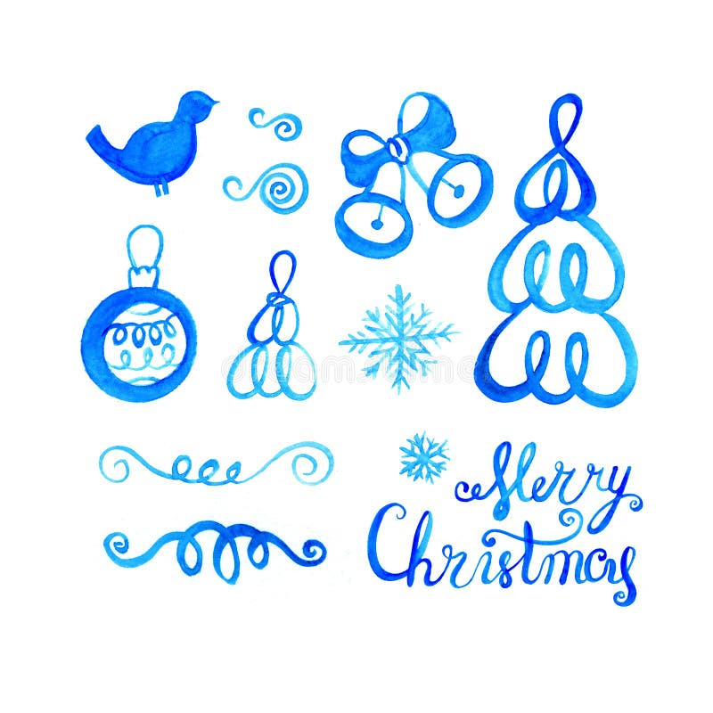 Sistema de la Navidad de la acuarela Colección de los objetos del vintage para el diseño del día de fiesta ilustración del vector Sistema de la Navidad de la acuarela Colección de los objetos del vintage para el diseño del día de fiesta ilustración del vector