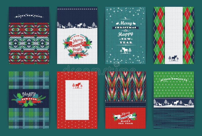 Sistema de la Navidad y del Año Nuevo Tela escocesa y fondos hechos punto stock de ilustración Sistema de la Navidad y del Año Nuevo Tela escocesa y fondos hechos punto stock de ilustración