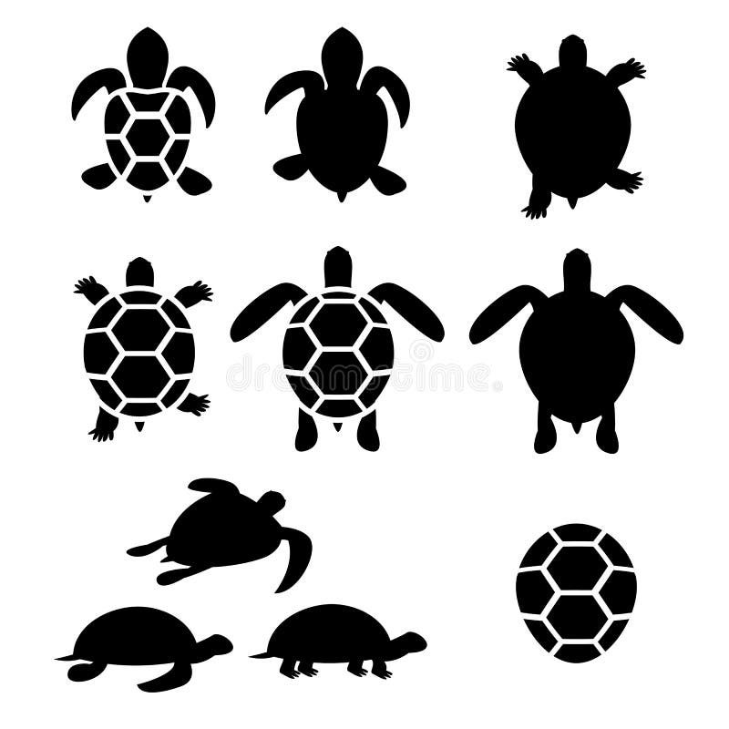 Sistema de la silueta de la tortuga y de la tortuga stock de ilustración Sistema de la silueta de la tortuga y de la tortuga stock de ilustración