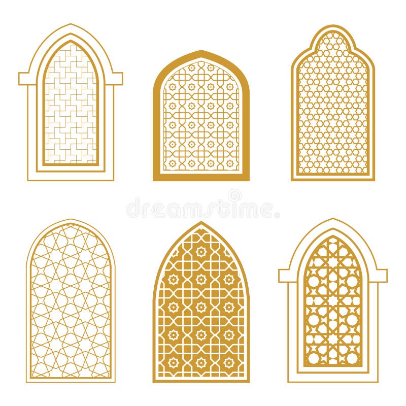 Sistema de la ventana islámica ornamental ilustración del vector Sistema de la ventana islámica ornamental ilustración del vector