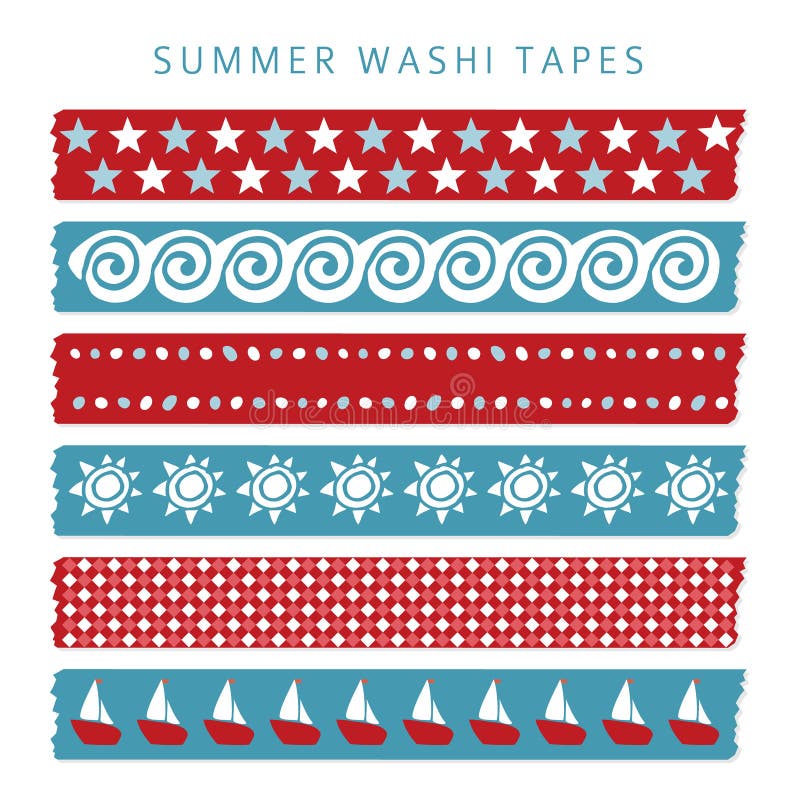 Sistema de las cintas del washi del mar del verano, cintas, elementos, modelos stock de ilustración Sistema de las cintas del washi del mar del verano, cintas, elementos, modelos stock de ilustración