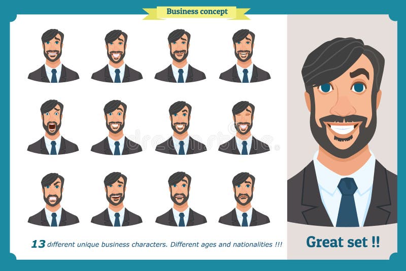 Sistema de las emociones faciales masculinas Expresiones de la cara de un hombre personaje de dibujos animados plano Hombre de ne libre illustration Sistema de las emociones faciales masculinas Expresiones de la cara de un hombre personaje de dibujos animados plano Hombre de ne libre illustration