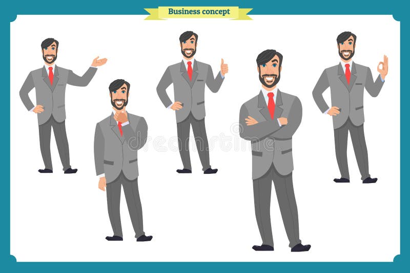 Sistema de las emociones faciales masculinas personaje de dibujos animados plano Hombre de negocios en un traje y un lazo Hombres ilustración del vector Sistema de las emociones faciales masculinas personaje de dibujos animados plano Hombre de negocios en un traje y un lazo Hombres ilustración del vector