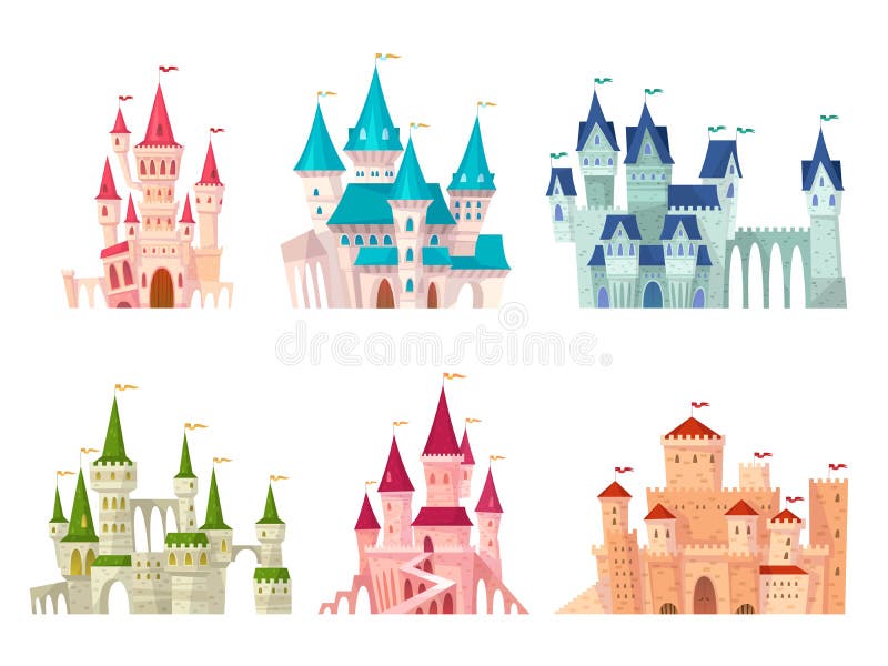 Sistema de los castillos Sistema gótico antiguo fortificado fortaleza medieval de la historieta de la ciudadela de la puerta del stock de ilustración Sistema de los castillos Sistema gótico antiguo fortificado fortaleza medieval de la historieta de la ciudadela de la puerta del stock de ilustración