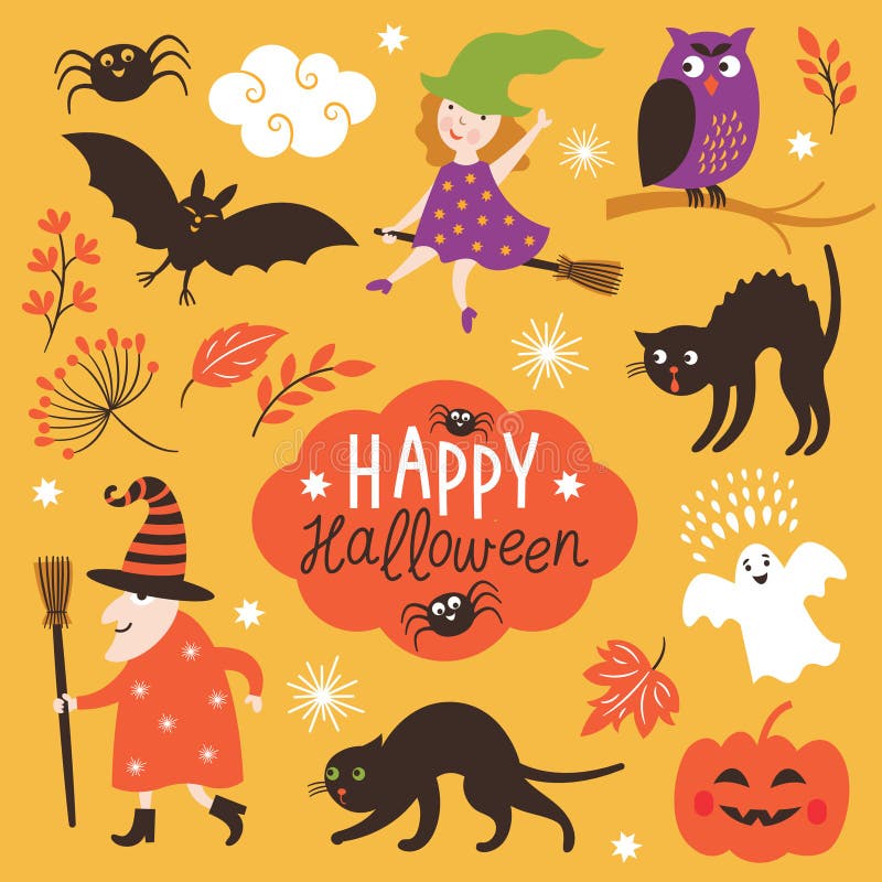 Sistema de los elementos lindos de Halloween del vector ilustración del vector Sistema de los elementos lindos de Halloween del vector ilustración del vector