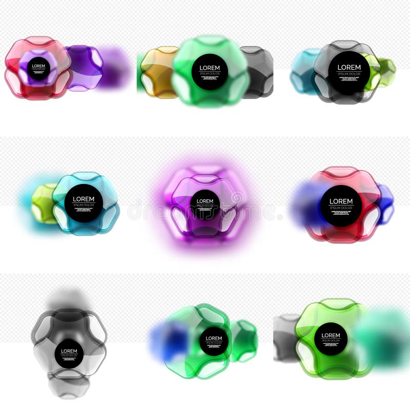 Sistema de los fondos abstractos, formas cruzadas mínimas de cristal con efectos borrosos ilustración del vector Sistema de los fondos abstractos, formas cruzadas mínimas de cristal con efectos borrosos ilustración del vector