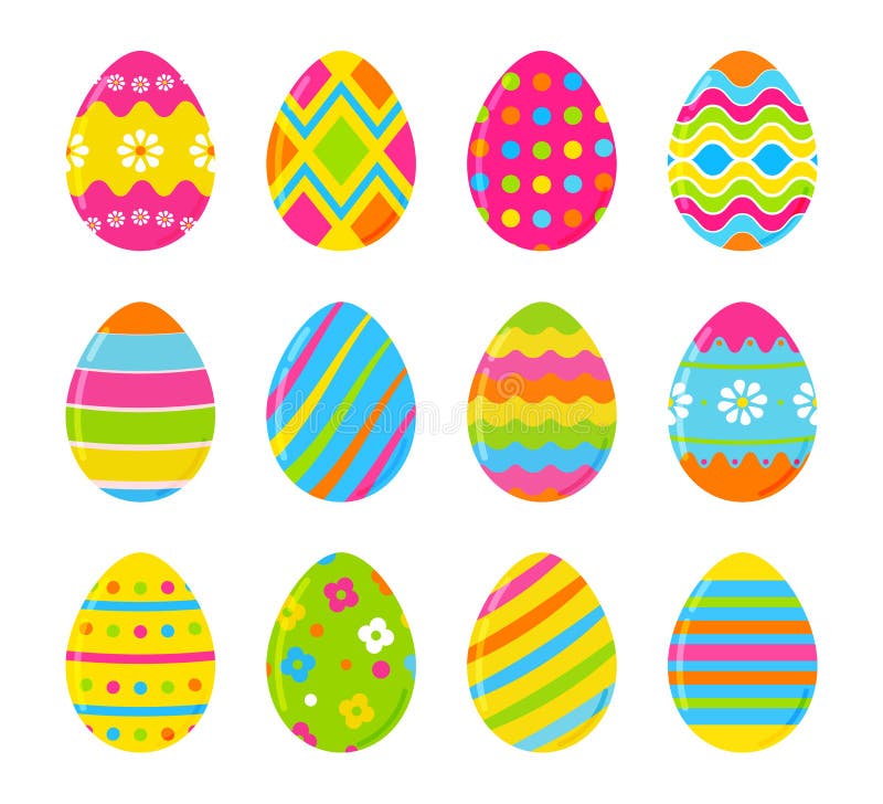 Sistema de los huevos de Pascua coloridos del vector Decoración para el diseño de Pascua Aislado en el fondo blanco ilustración del vector