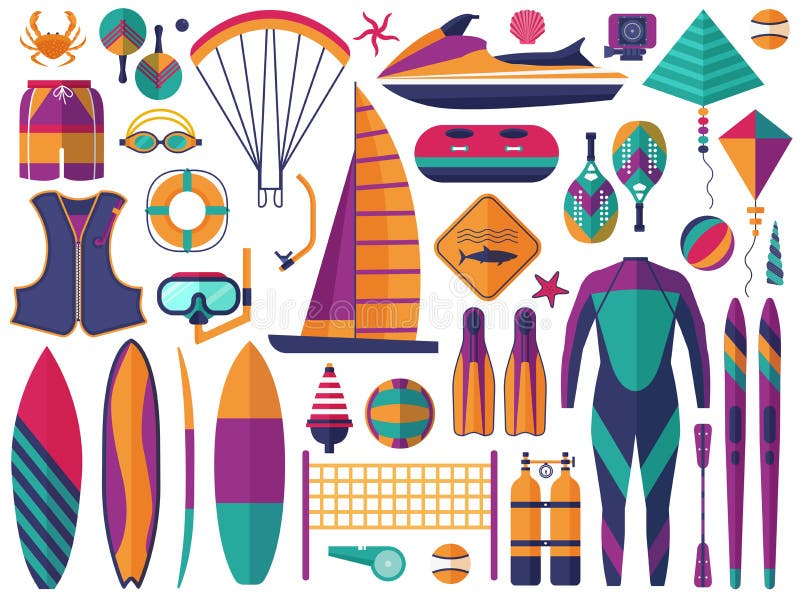 Sistema de los iconos de los deportes acuáticos de la playa libre illustration Sistema de los iconos de los deportes acuáticos de la playa libre illustration