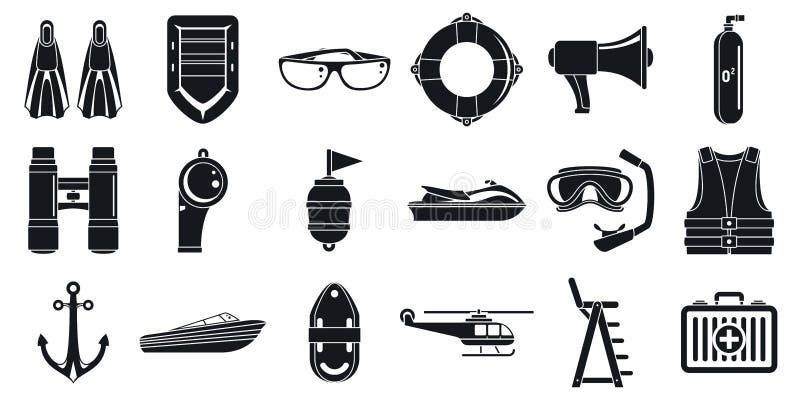 Rescue sea safety icons set. Simple set of rescue sea safety vector icons for web design on white background. Rescue sea safety icons set. Simple set of rescue sea safety vector icons for web design on white background