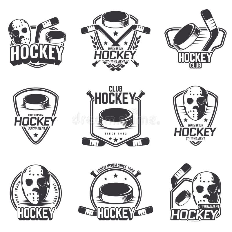 Sistema de los logotipos de los deportes para el hockey stock de ilustración Sistema de los logotipos de los deportes para el hockey stock de ilustración
