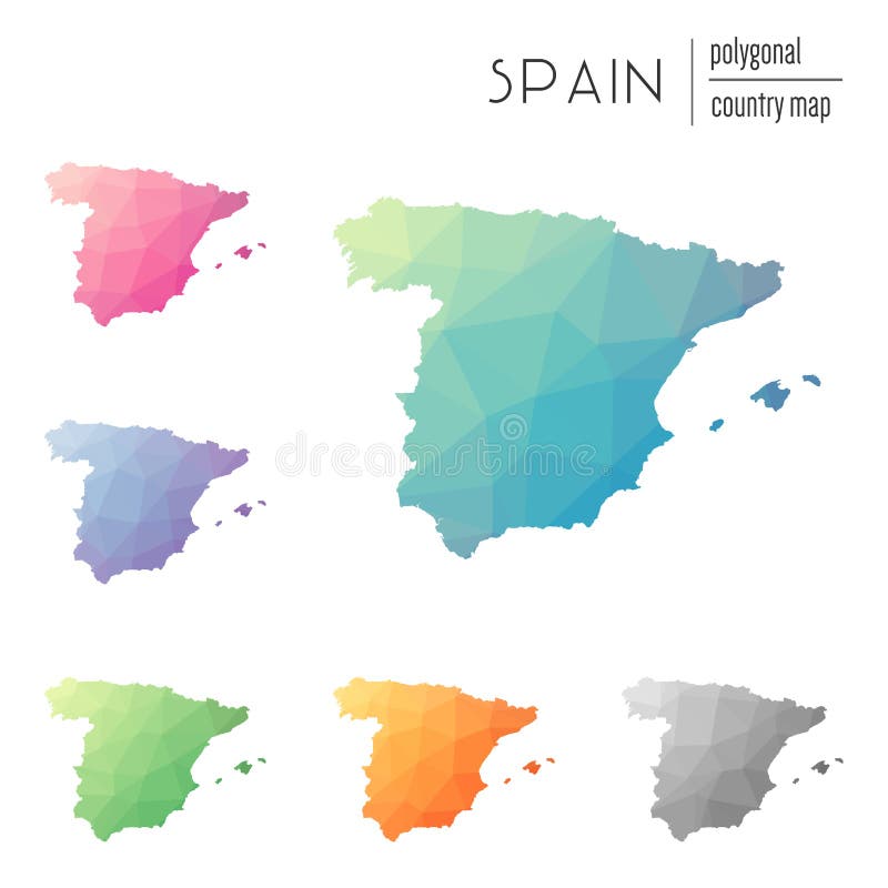 Sistema De Los Mapas Poligonales De España Del Vector Ilustración Del
