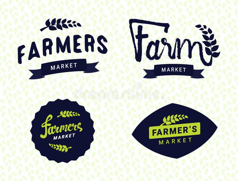 Sistema de los objetos del vector de las plantillas de los logotipos del mercado de los granjeros