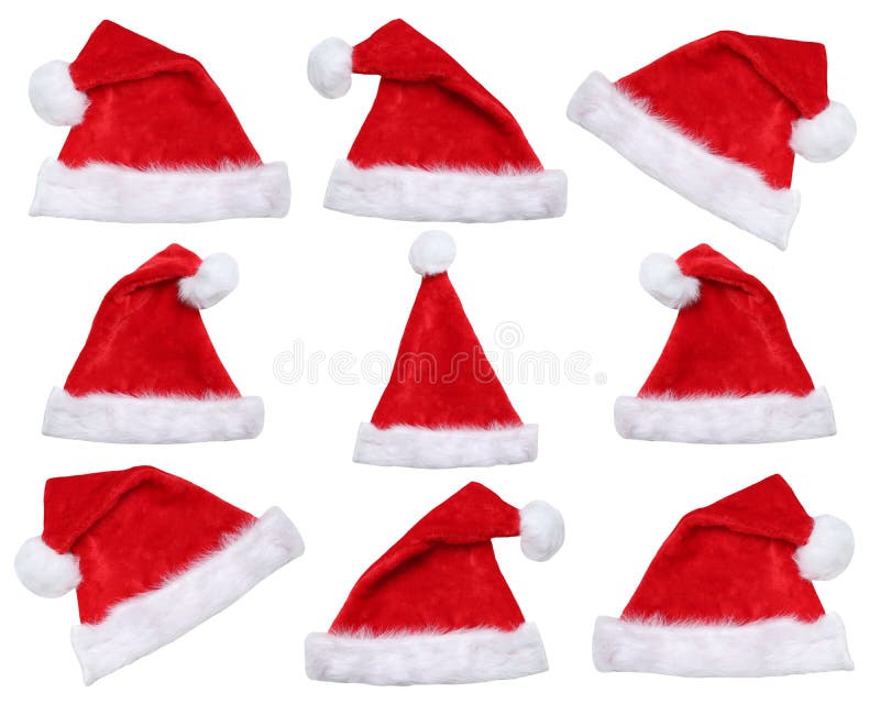 Sistema de los sombreros de Santa Claus en la Navidad en invierno aislados imagen de archivo Sistema de los sombreros de Santa Claus en la Navidad en invierno aislados imagen de archivo