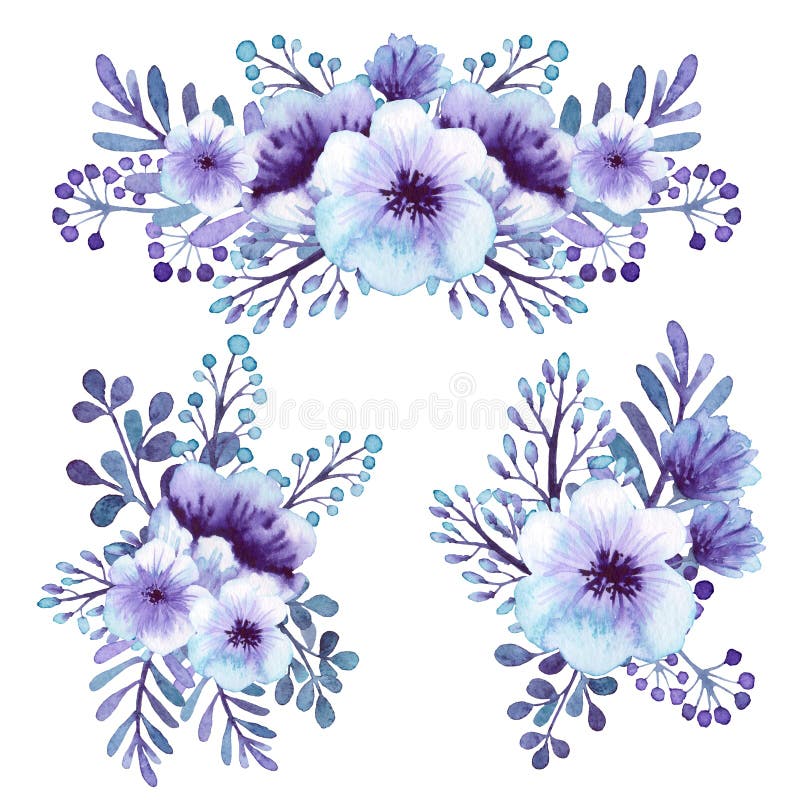 Sistema de luz Violet Flowers Bouquets de la acuarela stock de ilustración Sistema de luz Violet Flowers Bouquets de la acuarela stock de ilustración