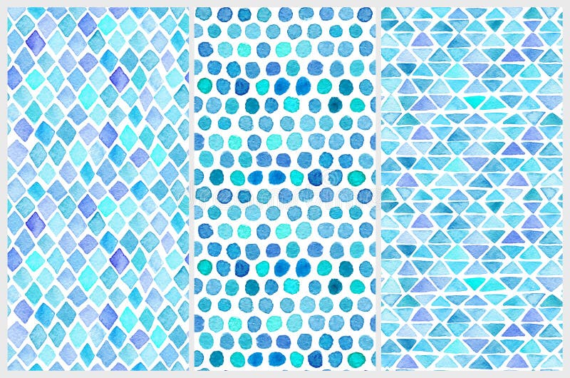 Sistema de modelos inconsútiles de la acuarela Formas geométricas simples stock de ilustración Sistema de modelos inconsútiles de la acuarela Formas geométricas simples stock de ilustración