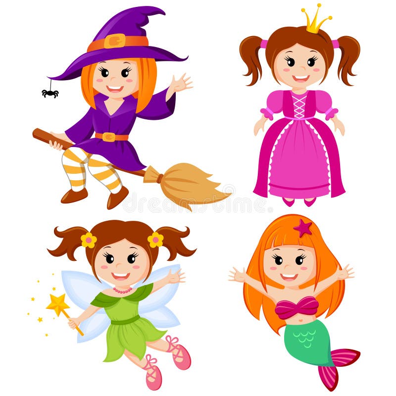 Sistema De Muchachas Lindas Del Cuento De Hadas Bruja, Sirena, Princesa Y Hada De Halloween Ilustración del Vector - Ilustración de cuento, sirena: 101575220