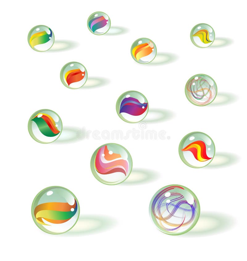 Sistema de mármoles de cristal realistas coloridos del juguete