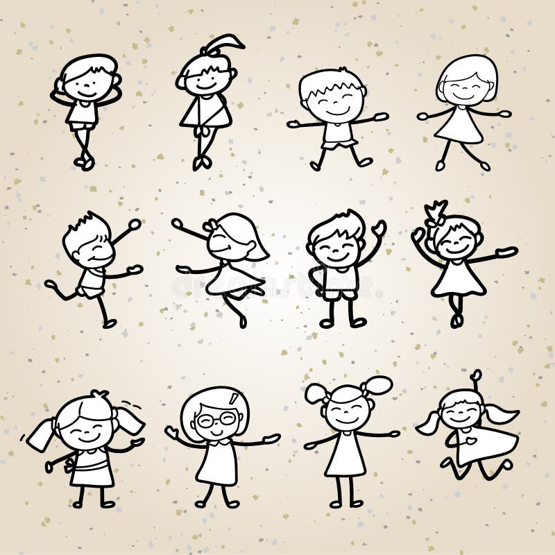 Sistema De Niños Felices De La Mano De La Historieta En Blanco Del Dibujo  Ilustración del Vector - Ilustración de concepto, kindergarten: 67407732