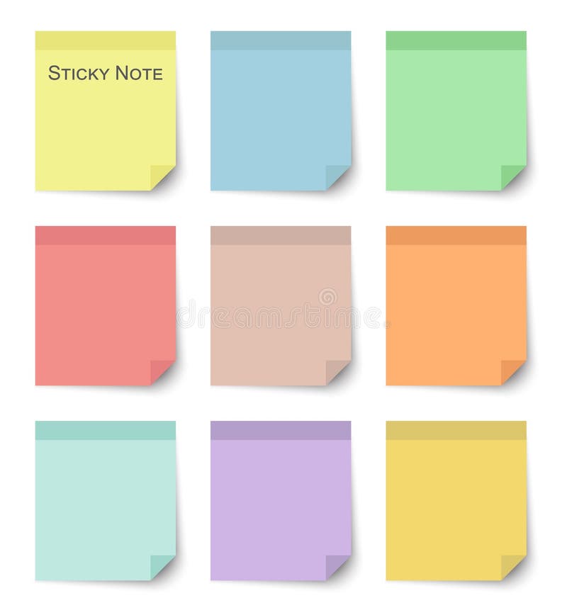 Sistema de notas pegajosas con diseño del color plano y en colores pastel Vector stock de ilustración Sistema de notas pegajosas con diseño del color plano y en colores pastel Vector stock de ilustración