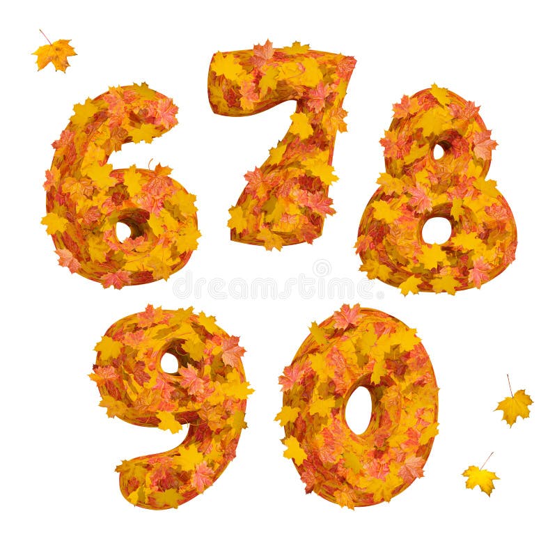 Sistema de números tridimensionales enormes del otoño: 6, 7, 8, 9, 0 ilustración del vector Sistema de números tridimensionales enormes del otoño: 6, 7, 8, 9, 0 ilustración del vector