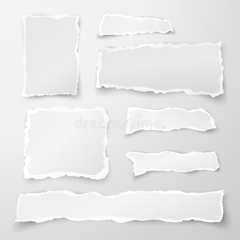Sistema de pedazos de papel rasgados Papel de pedazo Opóngase la tira con la sombra aislada en fondo gris Vector
