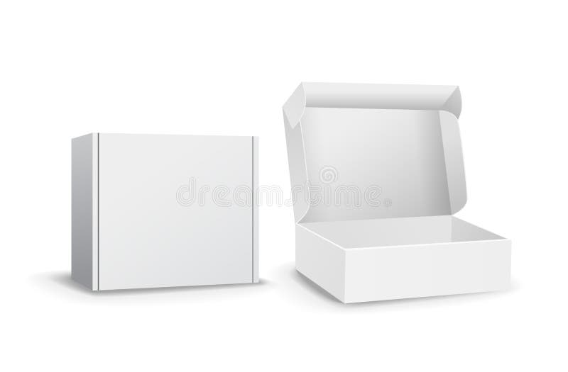 Sistema de pequeñas maquetas blancas de las cajas de cartón Ilustración del vector