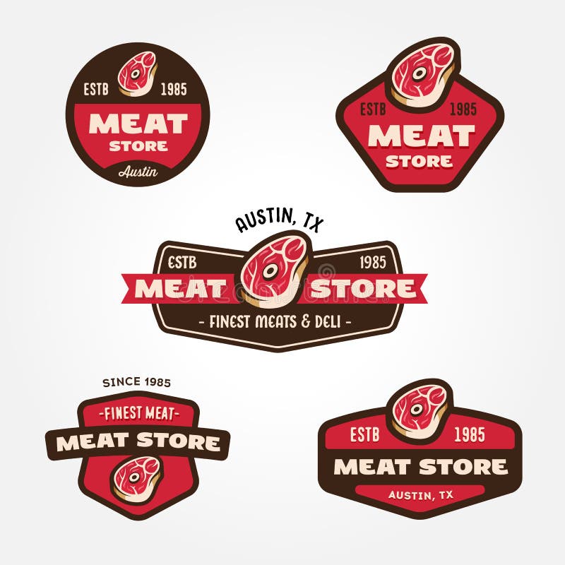 Sistema de plantillas del logotipo del mercado de carne del vintage