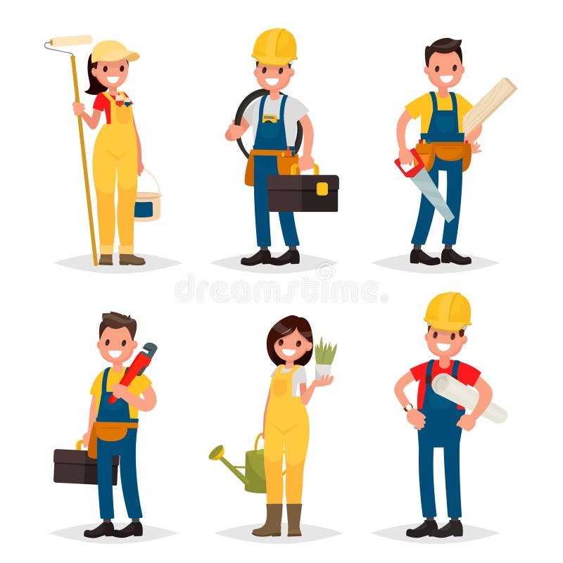 Sistema de profesiones de trabajo Pintor, electricista, carpintero, libre illustration Sistema de profesiones de trabajo Pintor, electricista, carpintero, libre illustration