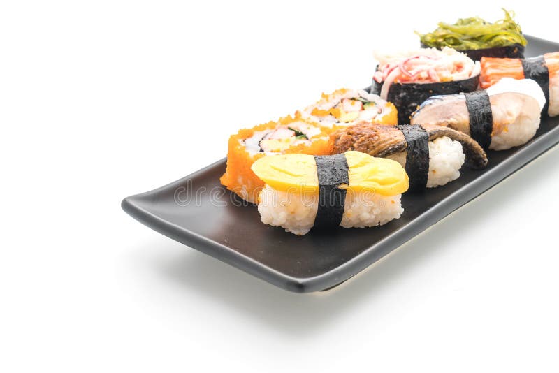 Sistema de sushi y de rollo del maki imagenes de archivo Sistema de sushi y de rollo del maki imagenes de archivo