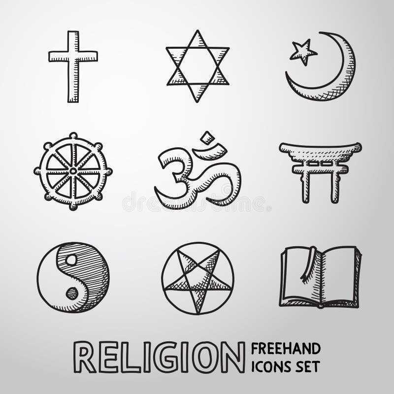 Sistema de símbolos dibujado mano de la religión del mundo Vector ilustración del vector Sistema de símbolos dibujado mano de la religión del mundo Vector ilustración del vector