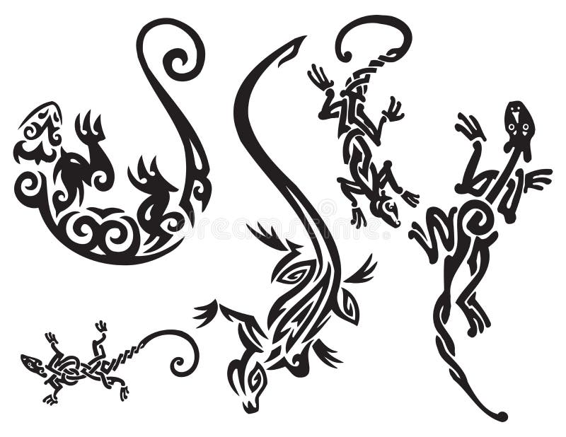 Sistema de tatuajes del lagarto de etiquetas y elementos. Tatuaje de la plantilla del ejemplo del sistema vectorial. Ajuste de etiquetas y elementos.