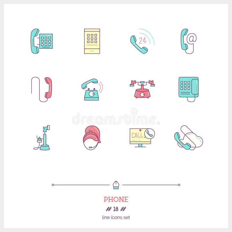 Sistema de teléfono Línea fina iconos del arte ilustración del vector Sistema de teléfono Línea fina iconos del arte ilustración del vector