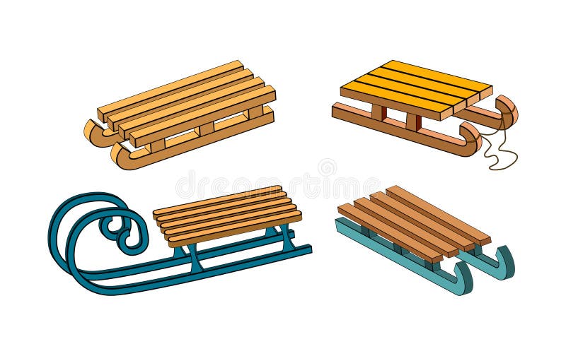 Sistema de trineo en la nieve. Trineos de madera para la recogida de los niños. Trineo vectorial de invierno. Diseño de temporada libre illustration