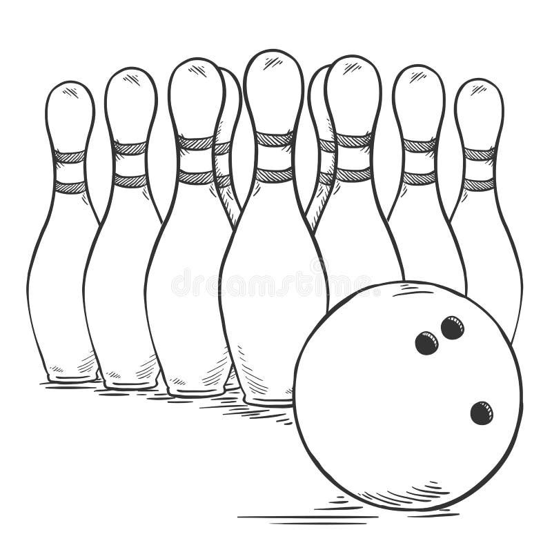 Sistema del bosquejo del vector de los bolos y de la bola de los bolos ilustración del vector Sistema del bosquejo del vector de los bolos y de la bola de los bolos ilustración del vector