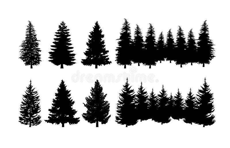 Sistema del clip art de la silueta del árbol de pino